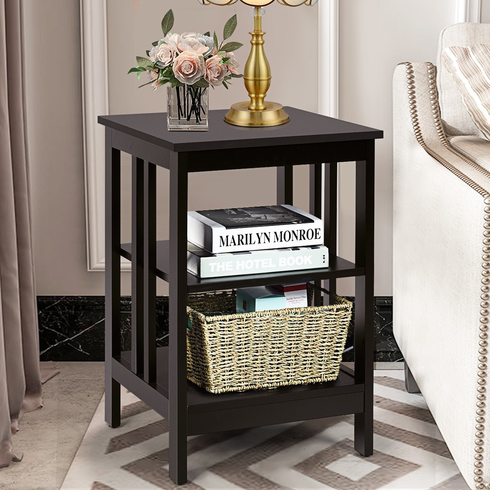 3-tier Side Table Nightstand Sofa End Table Storage Display Shelf Espresso