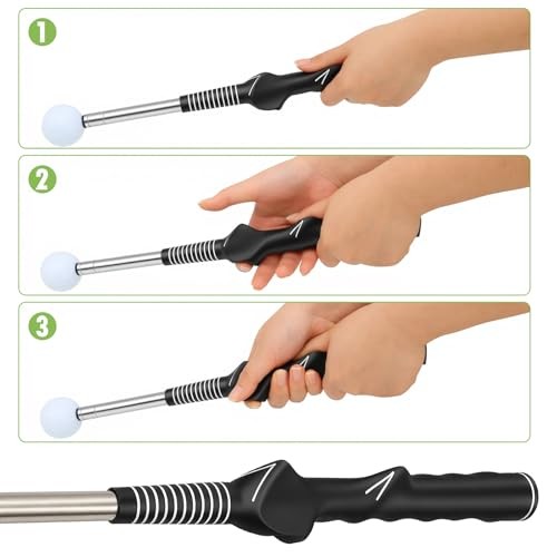 Retractable Golf Swing Training Aid - Portable Grip Trainer with Click
