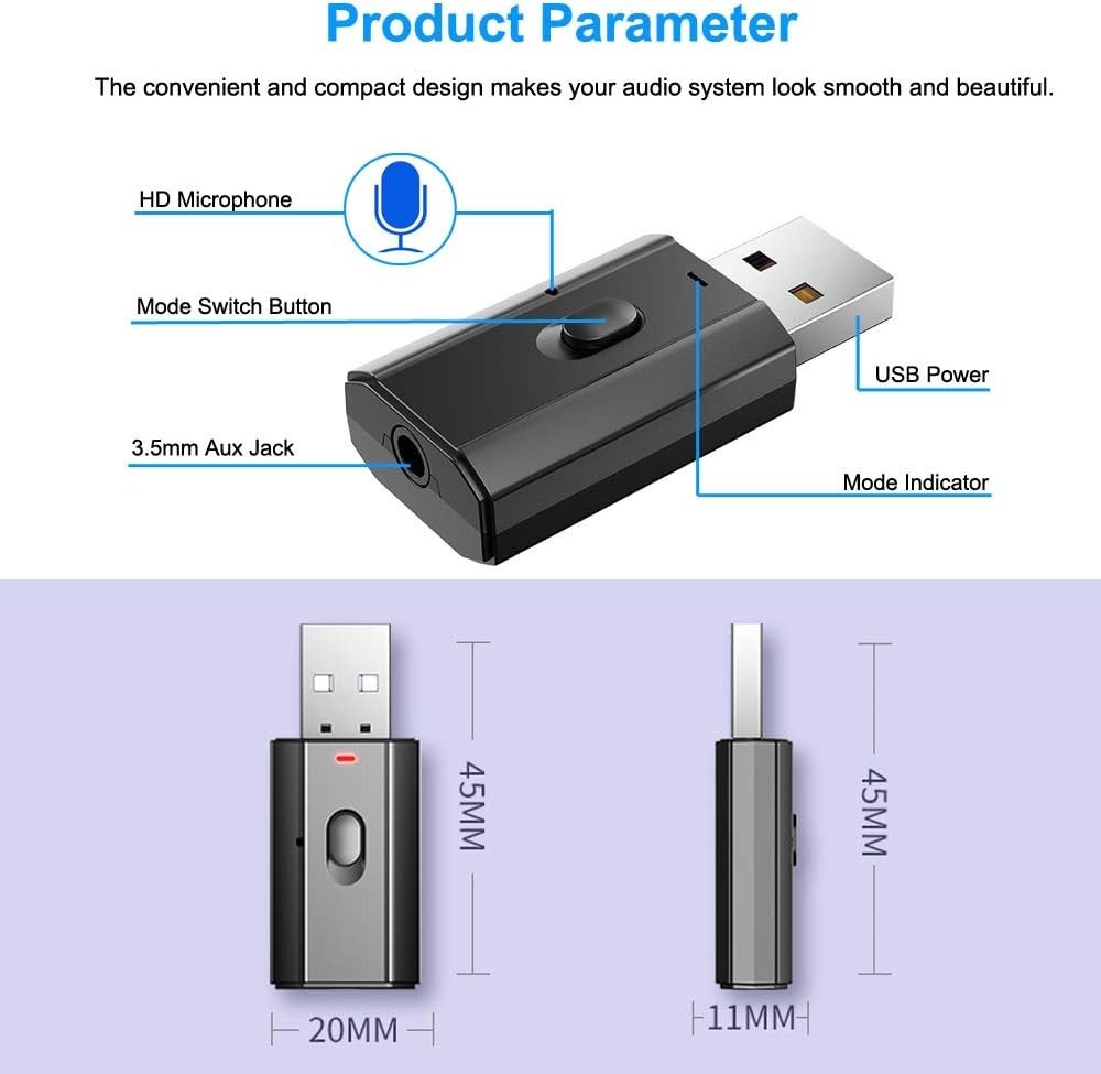 Compact Bluetooth Car Adapter: Versatile Wireless Audio Receiver/Transmitter