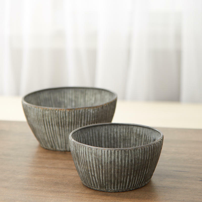 Rustic Tin Finish Metal Bowls | 2 Pieces