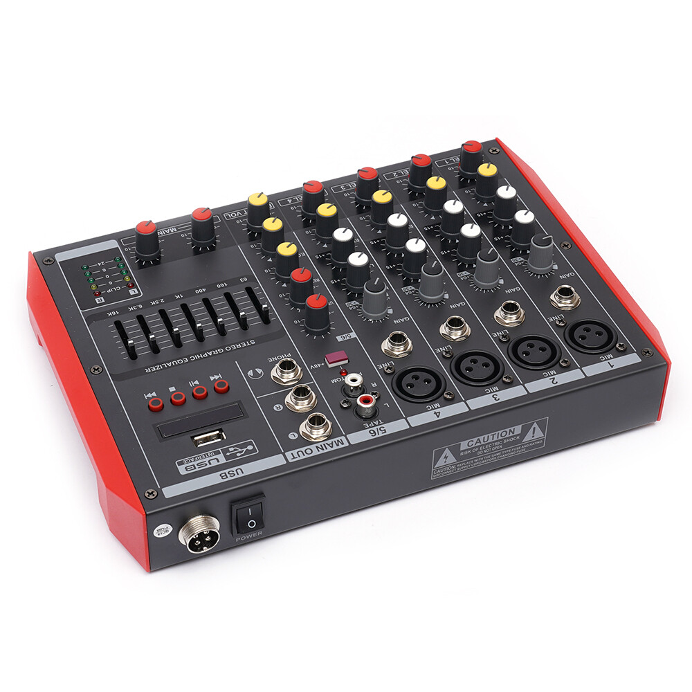 6-Channel Bluetooth Audio Mixer with Digital Effects and Phantom Power