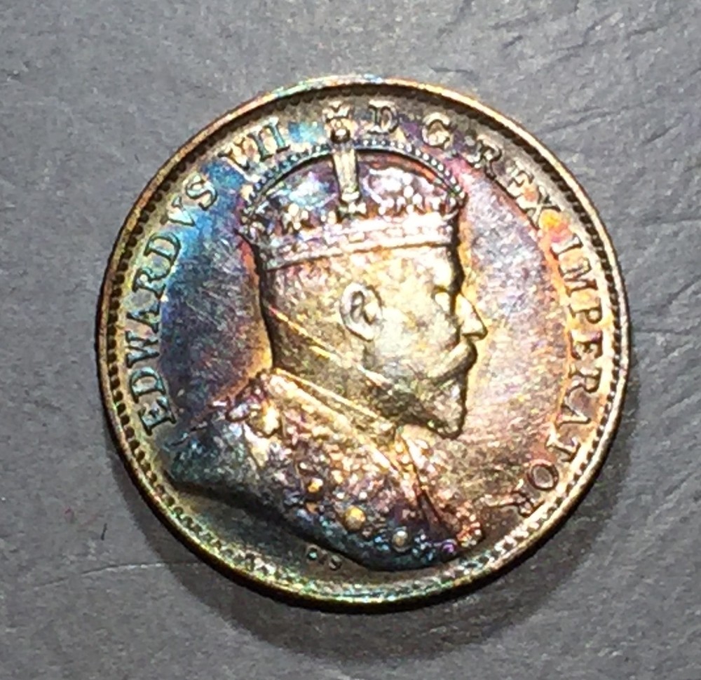 CANADA 1910 5 Cents RAINBOW TONED  KM-13
