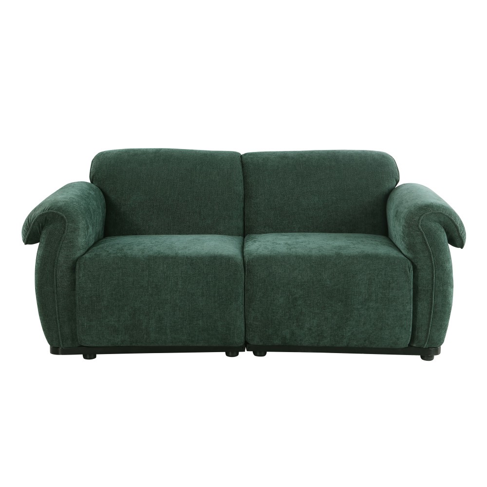68.5" Green Chenille Sectional Sofa, Iron Frame, Split Back, Square Arms