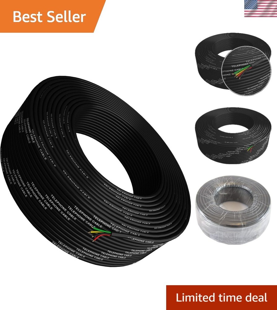 Premium 300ft Solid Copper Phone Cable - Durable 26 AWG Wire with PVC Protection