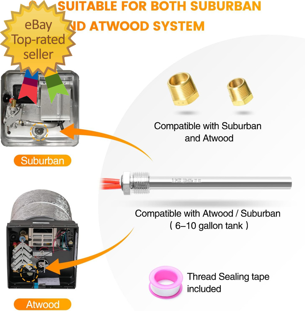RV Electric Water Hybrid Heater Kits Converts RV LP Gas Water Heater to 120V Ele