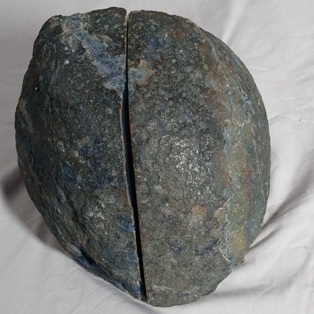 Large Blue White Gray Agate Geode Semi-Circle Natural Crystal Finish