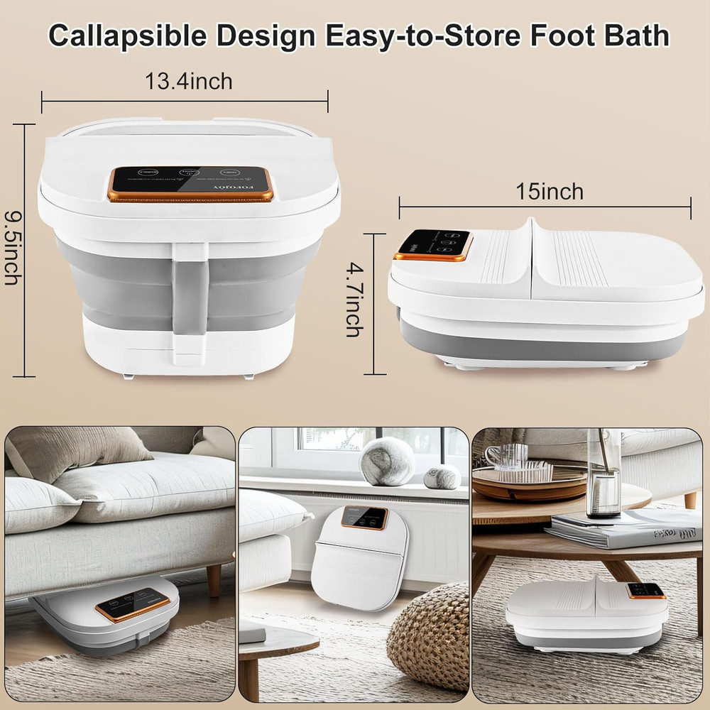 Collapsible Foot Spa with Heat and Remote Control, Massage Rollers, Bubble, Foot