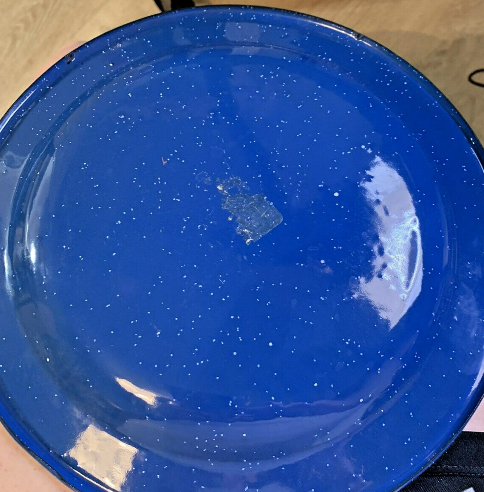 Enamelware Blue Plate and Spoon