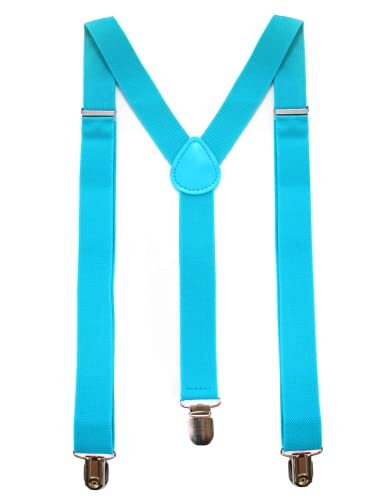 Solid Color Mens Suspender with 3 Strong Clips Adjustable Braces Turquoise
