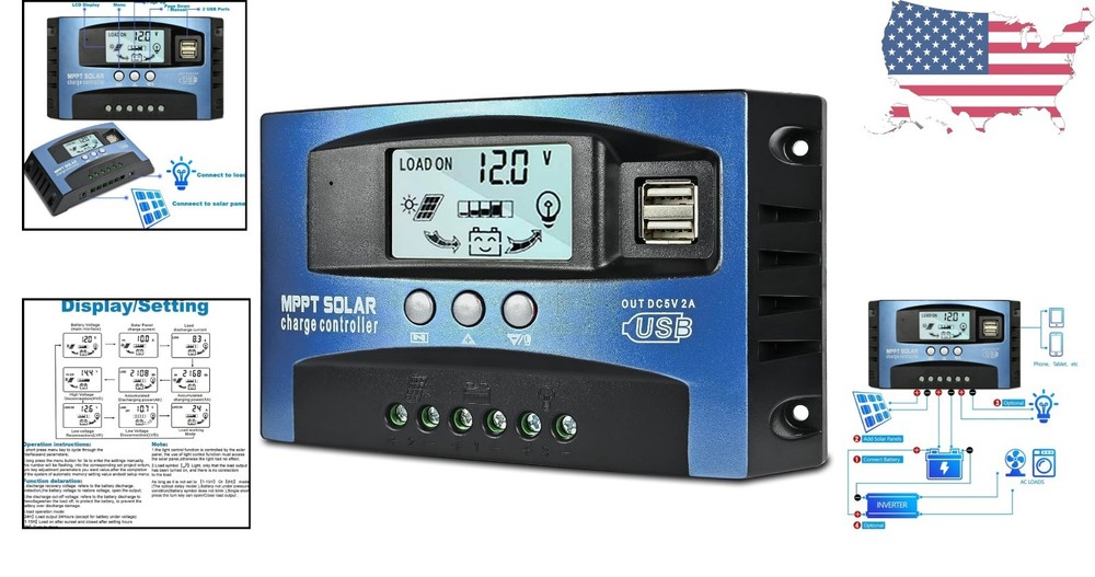 Efficient 30A MPPT Solar Charge Controller with Safety Protection & LCD Display