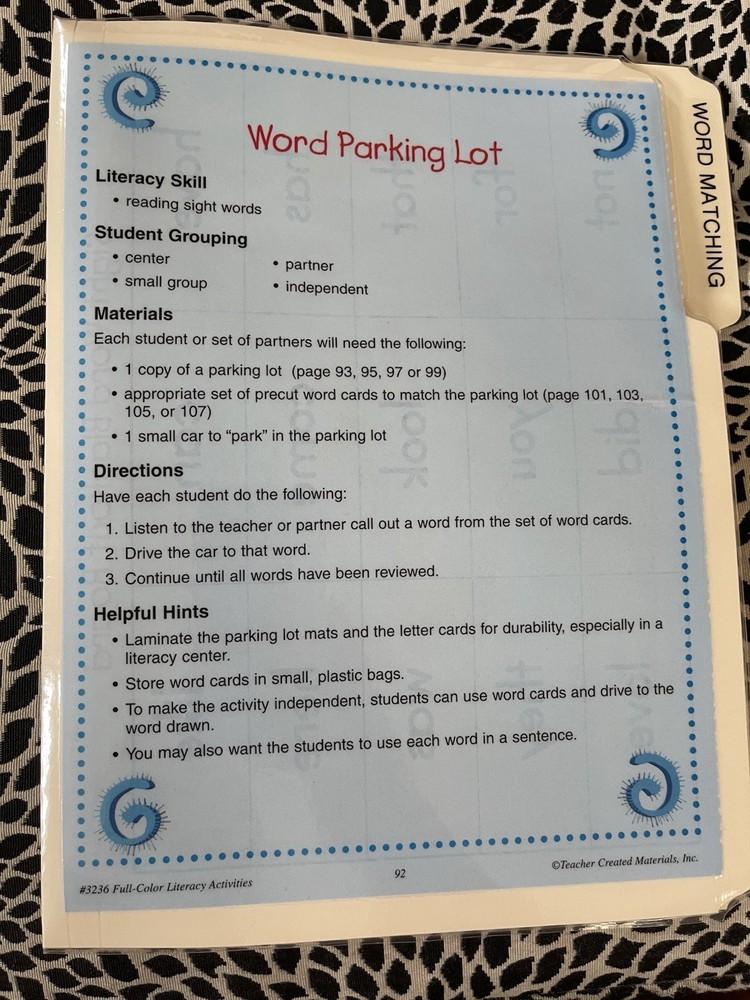 Sight Word File Folder Game