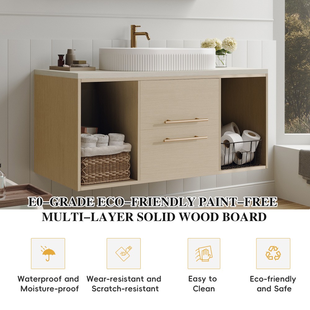 39" Floating Bathroom Vanity White w/ Ceramic Sink Soft-Close Drawers