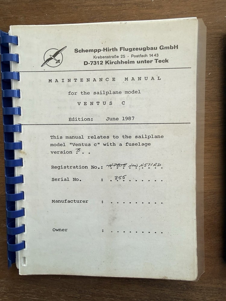 Schempp-Hirth Ventus C Flight & Maintenance Manuals