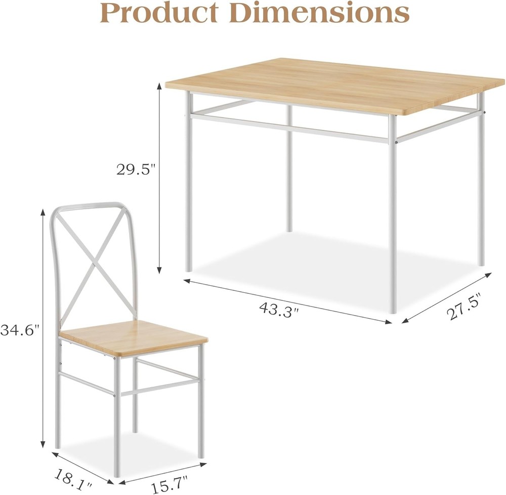 5-Piece Kitchen Dining Table Set Wood Tabletop & Heavy-Duty Metel Frame