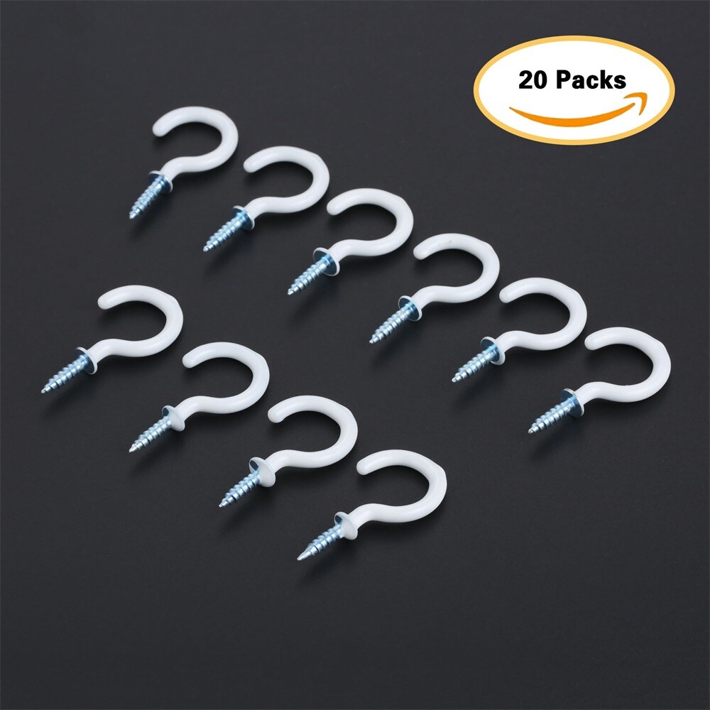 20Pcs 1.54" Strong Sharp White Vinyl Coated Ceiling Hooks Space-saving Hardware