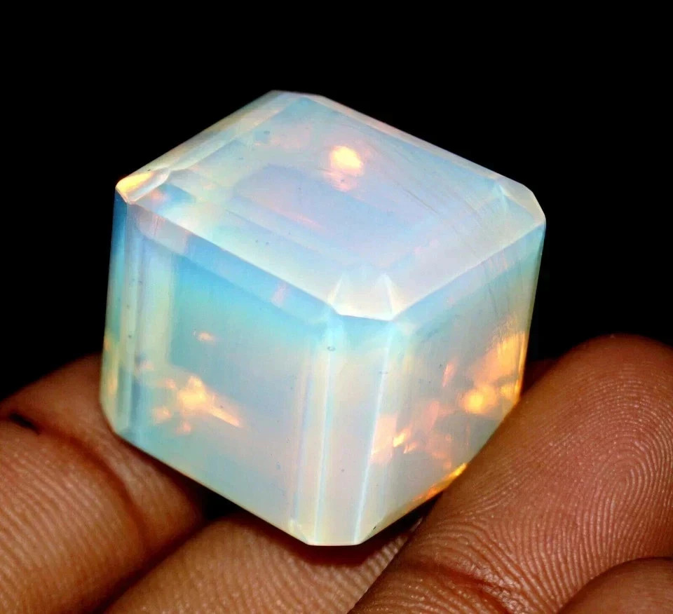 100+ Ct Blue Fire Opal Cube Cut Certified Loose Gemstone