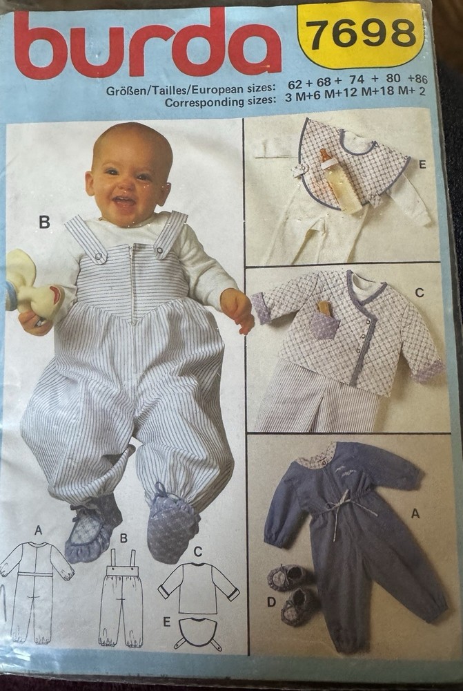 Burda pattern 7698 Infants' Jumpsuit, Overalls, Jacket, Booties, Bib uncut