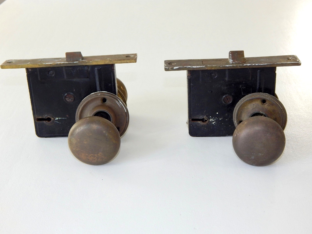 Two 1920's Antique Russwin Solid Brass Doorknobs