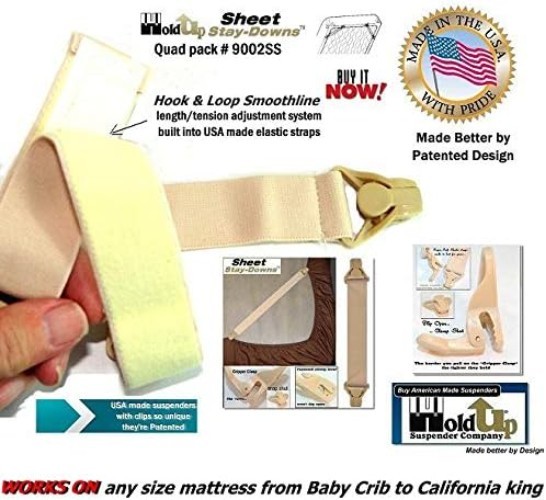 Holdup Short Quad Gripper Clasps for Fitted Sheets - Simple, Durable, Adjustable