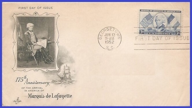 USA5 #1010 U/A ARTCRAFT FDC   Lafayette Issue