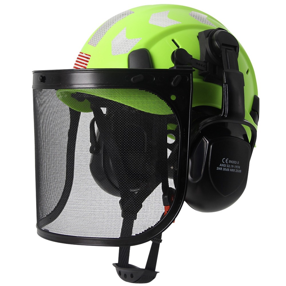 ANSI Forestry Safety Helmets with Earmuffs Face Shield Reflective Stickers ABS