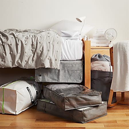 DORMIFY 16-PIECE POLYESTER DORM BUNDLE, TWIN XL, GRAY DOT - GRAY/WHITE