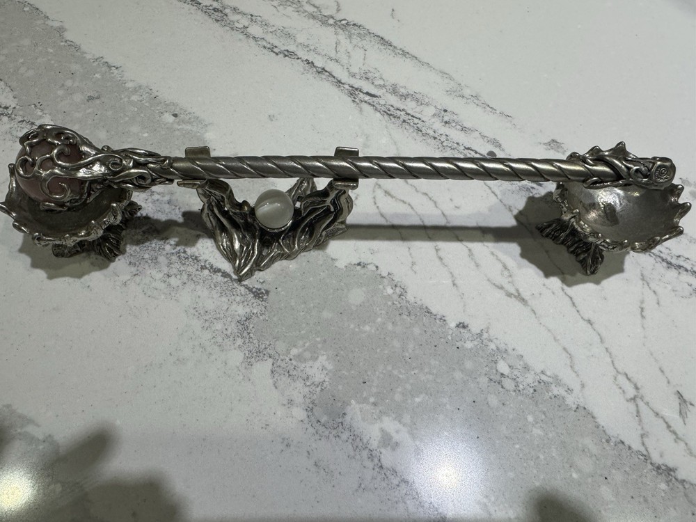 Pewter  Spellcasting Witch Wizard Pink Opal Wand With Cauldrons ￼