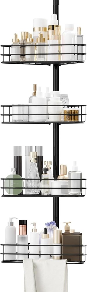 4 Tier Corner Shower Caddy Tension Pole Adjustable Rustproof Bathroom Organizer
