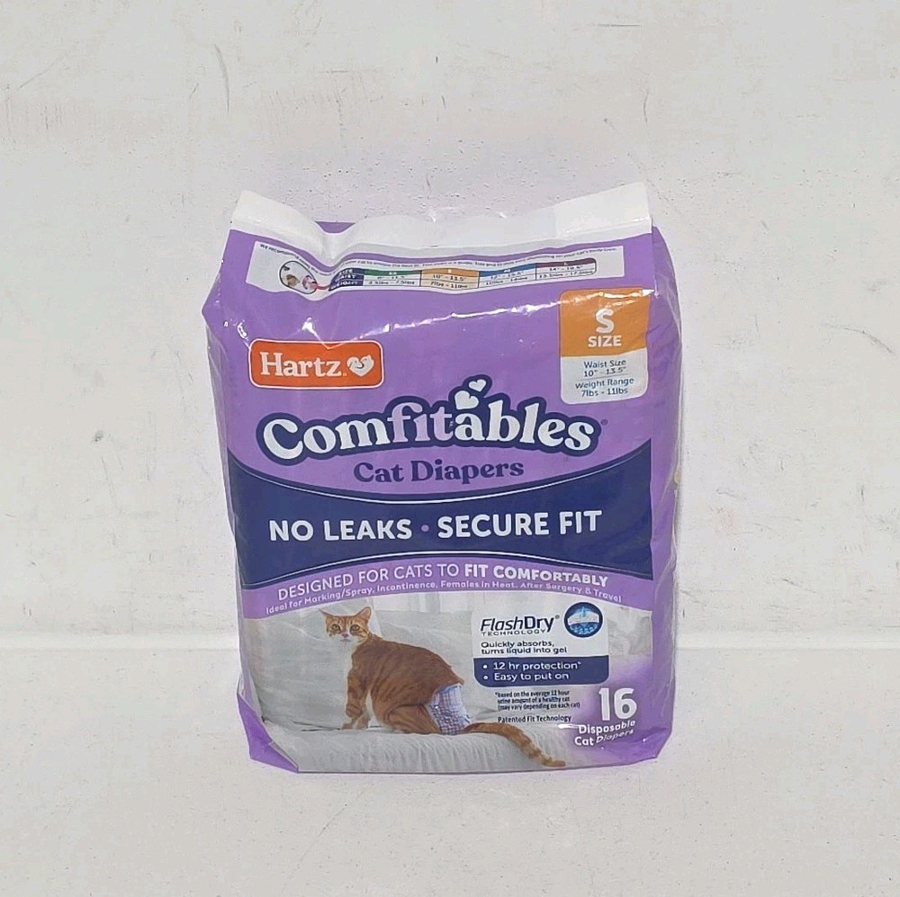 Hartz Comfitables Cat Diapers Small S - 16 Count - Comfortable & Secure Fit