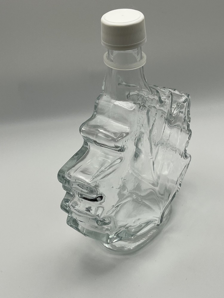 Maple Leaf Shape Clear Glass Syrup Bottle w/Top Cap Lid Front Embossed Jar Empty