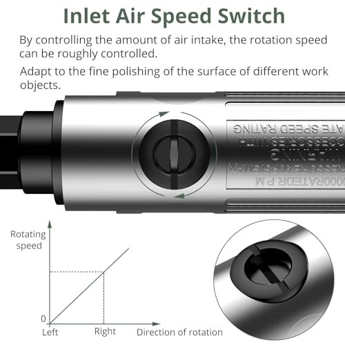 1/4 Inch Pneumatic Right Angle Die Grinder - 20000 RPM, Variable Speed, Lightwei