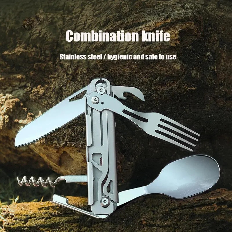 Multifunction Camping Cutlery Set Folding Knife Fork Spoon US