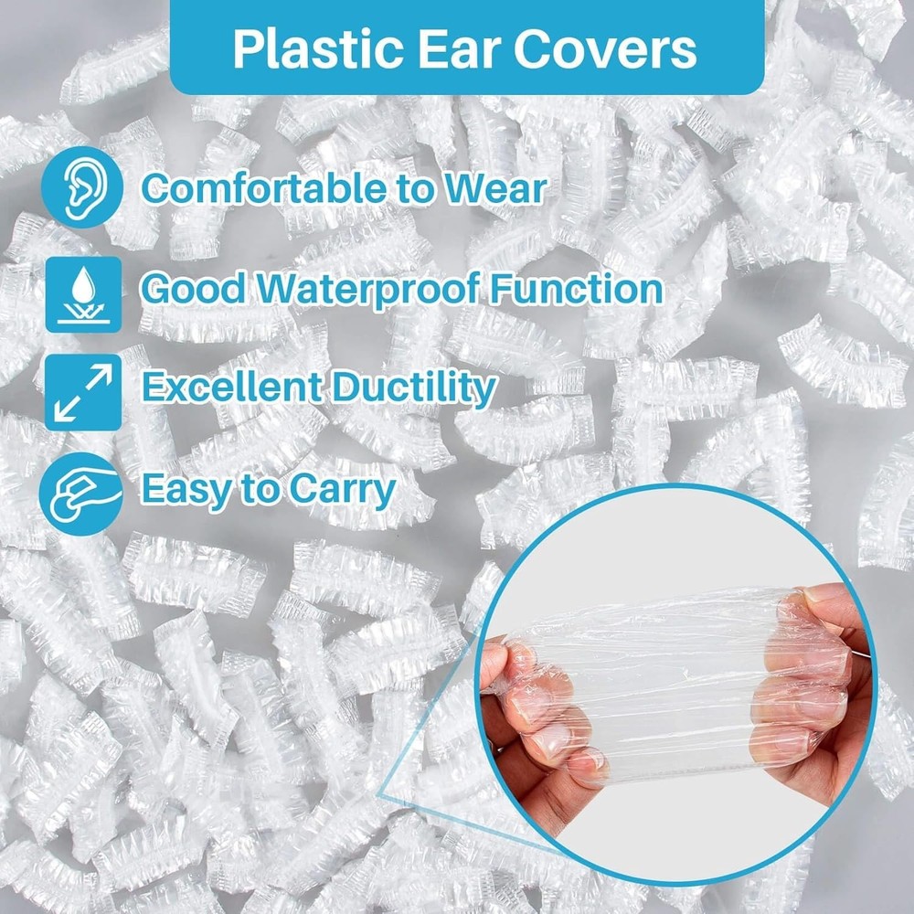 300 Pack Disposable Ear Covers - Plastic Waterproof transparent