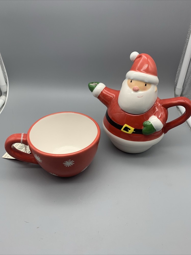 Hallmark Santa Teapot with Cup 3 Part Stack 7.5" Tall New W/ Tag