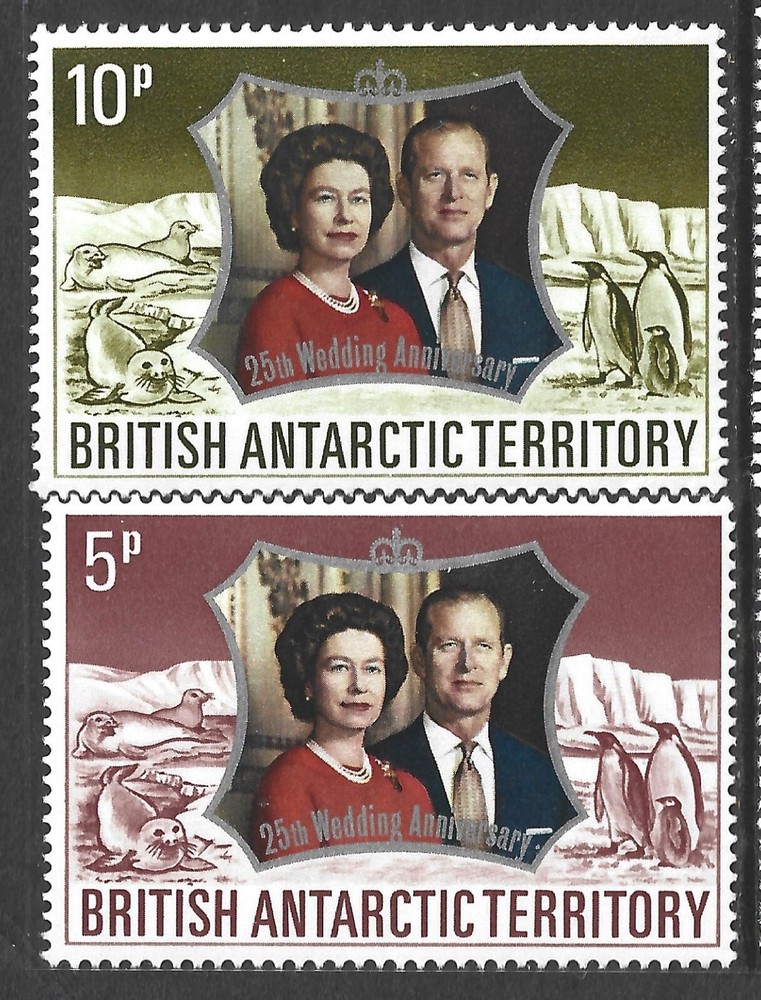 British Antarctic Territory, Scott #43-44, Silver Wedding, MH