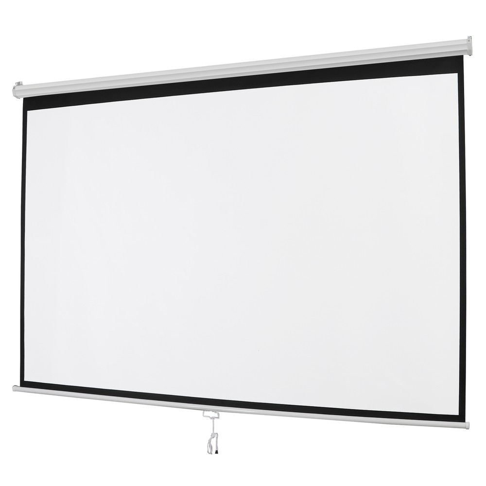 100" Diagonal Projection Screen Manual Pull Down Projector Screen 16:10 HD White