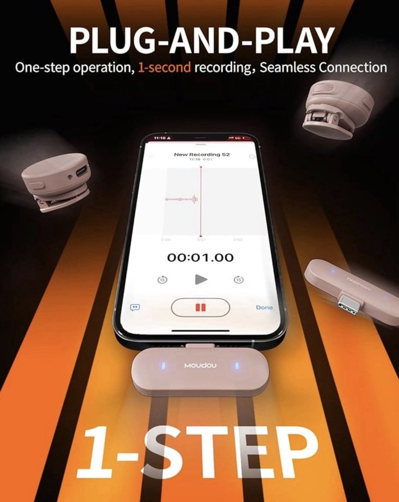 Microphone for iPhone Wireless Lavalier Mic (Pink)