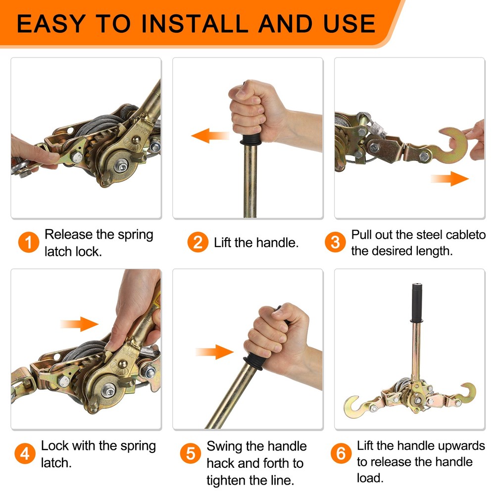 Come Along Winch,1 Ton Winch Hand Cable Puller with 2 Hooks