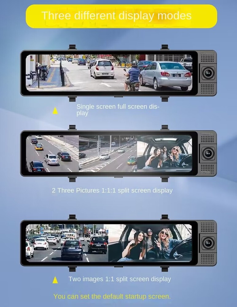 3 Lens Dash Cam Car DVR Recorder Touch Screen Front/Rear/Inside Camera G-Sensor