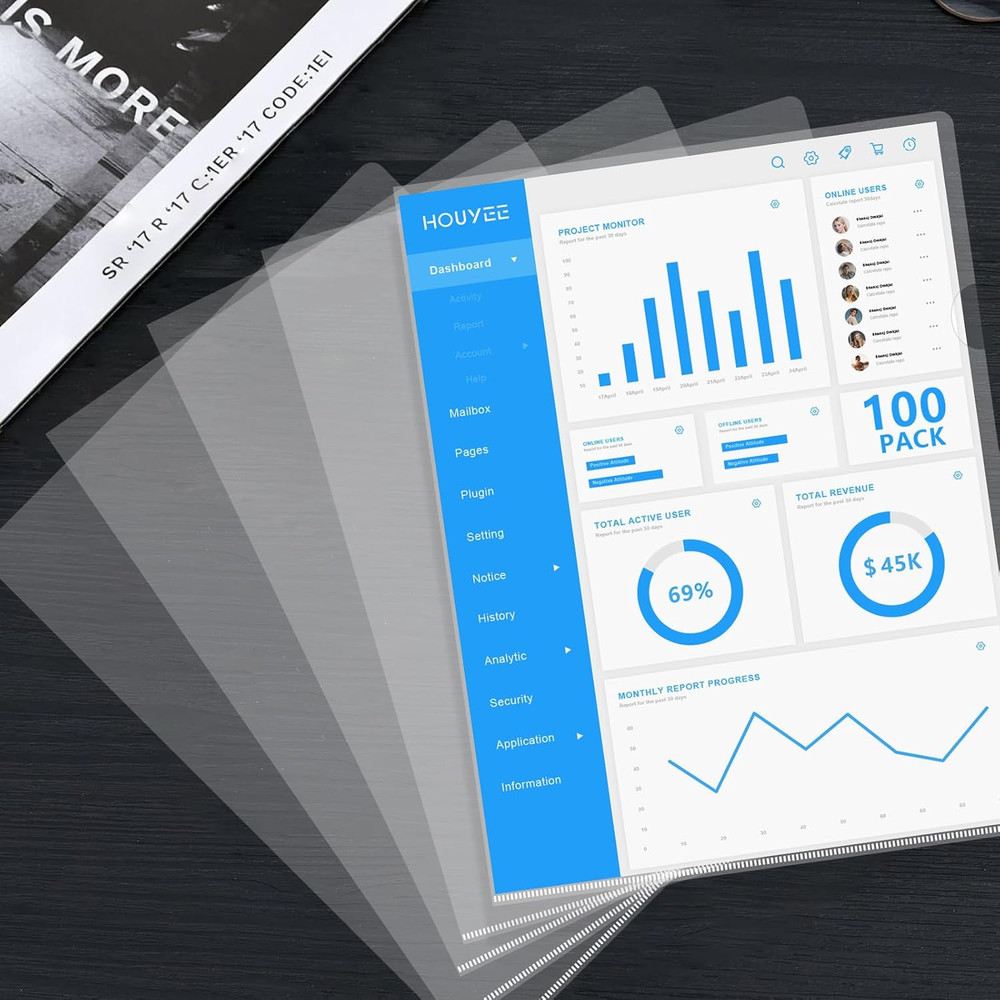 100 Pack Heavy Duty Clear Document Folders, L-Type Folder Plastic Paper Sleeves