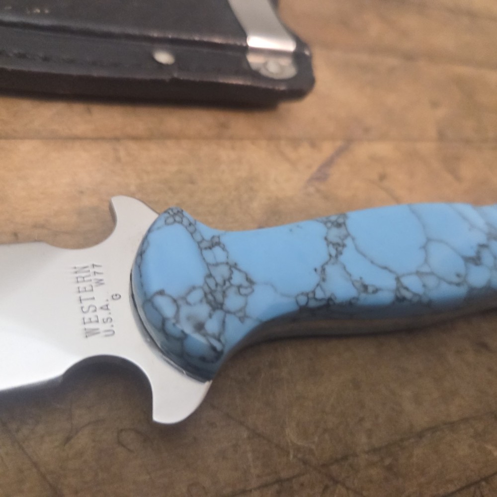 Western W77 Stabilized Turquoise Fixed Blade Boot Knife w/sheath