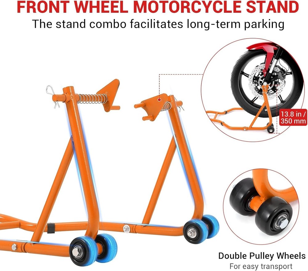 Motorcycle Stand 850LBS Front Wheel Fork Lift & Rear U Fork Swingarm Spool Stand