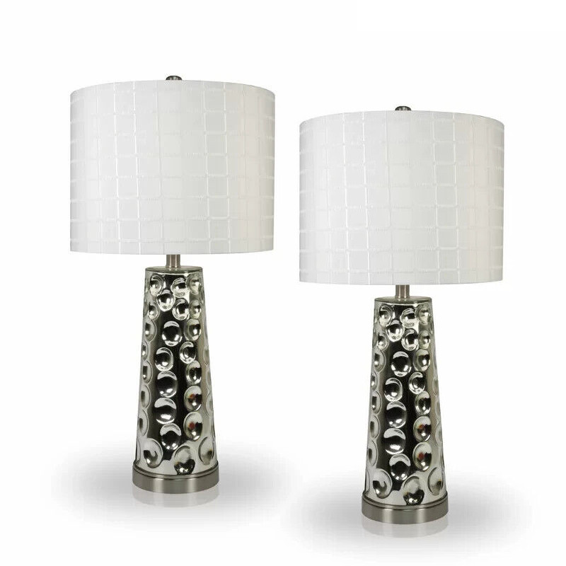 Glass Metal Table Lamp with Silver Finish