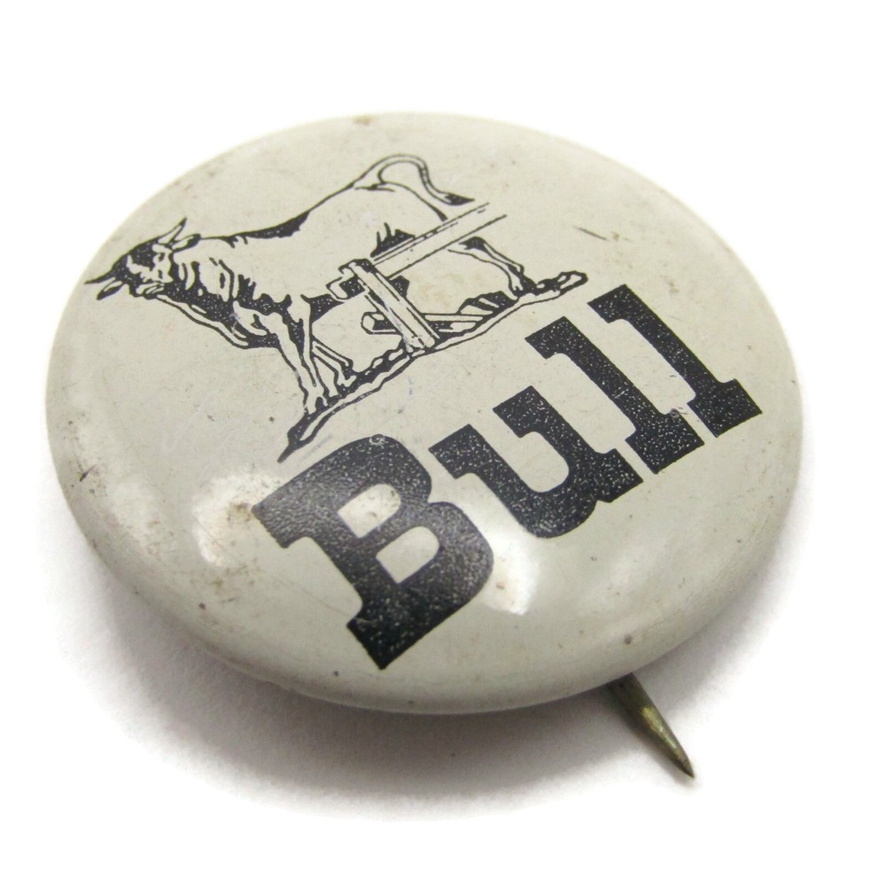 Bull Pin Button Vintage Black & White Great Design