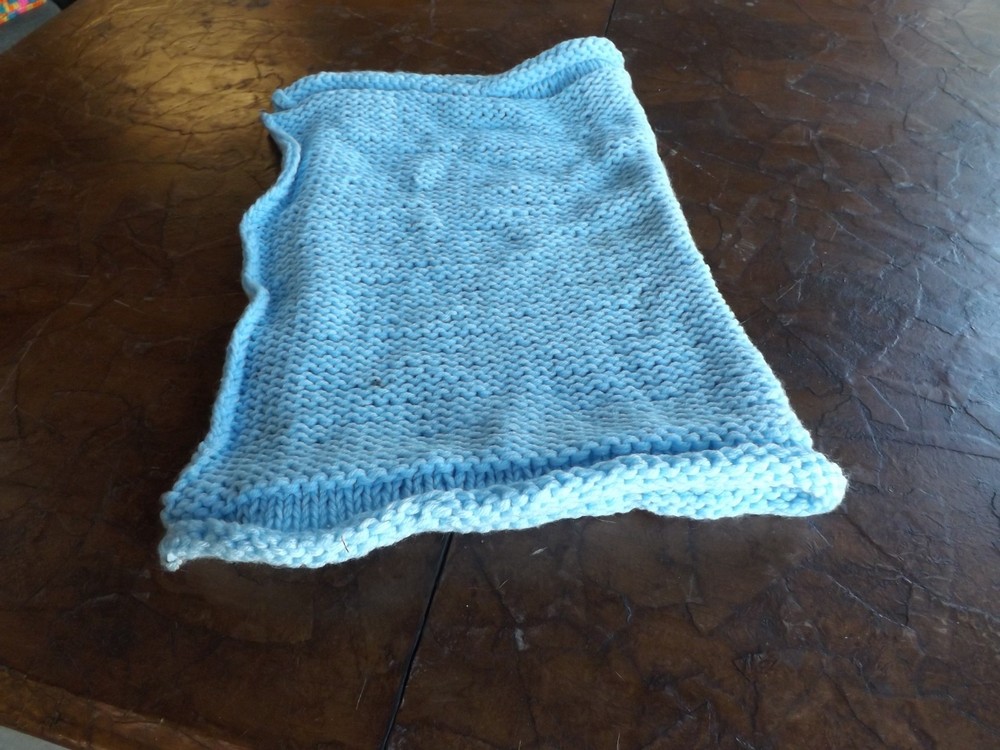 VINTAGE SMALL BLUE AFGHAN APPROX. 30 X 22