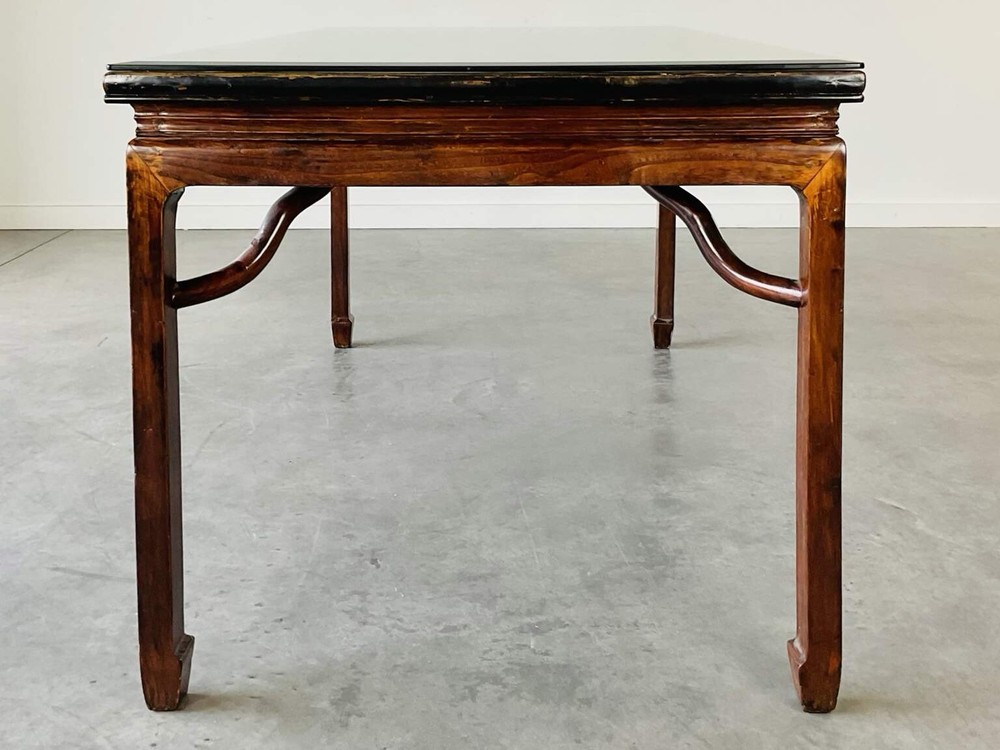 Antique Wood Dinning Table With Beveled Glass Tabletop
