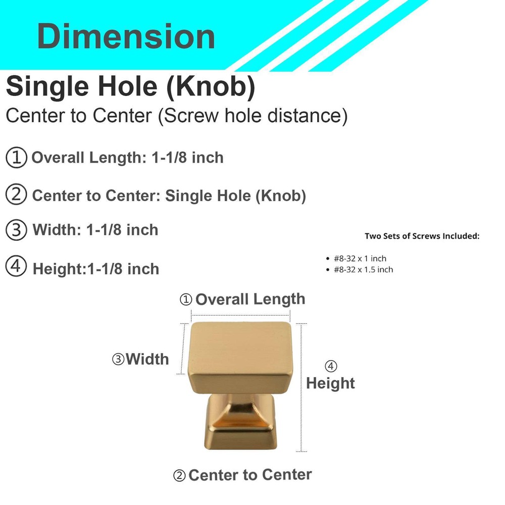 Square Brushed Champagne Gold Solid Cabinet Handles Pulls Knob Kitchen Bathroom