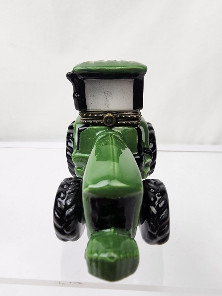 John Deere Licensed Trinket Box Tractor Ceramic 2.5" Hinged Lid 1998 EUC