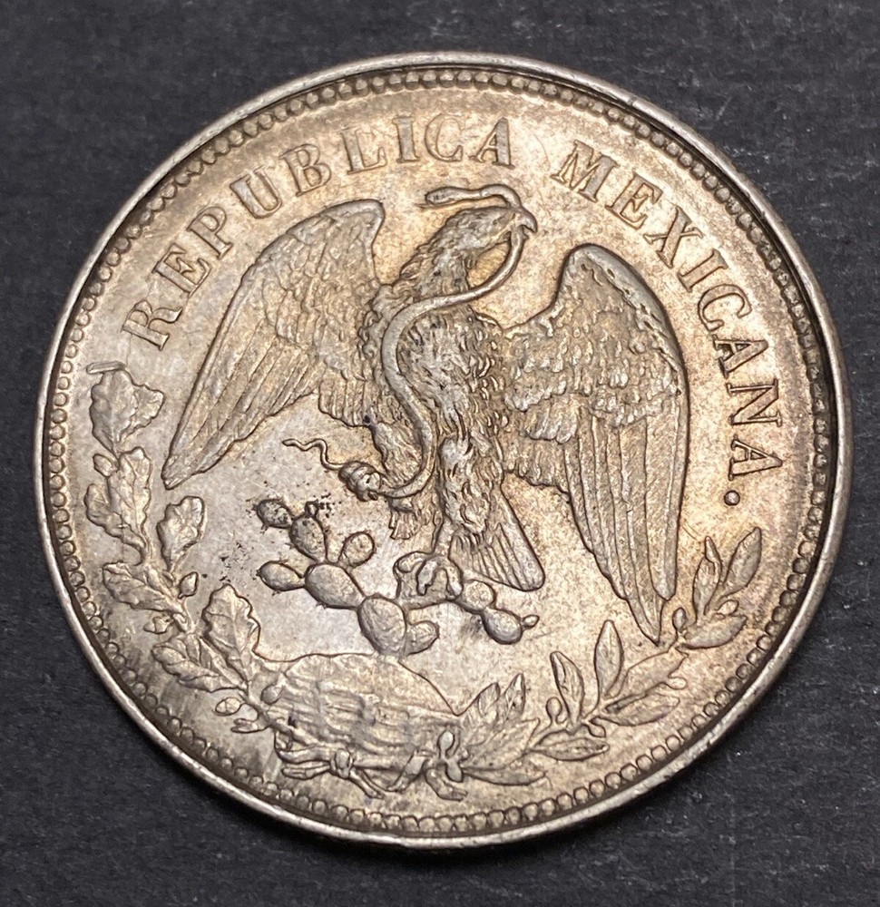 1901 Mexico Silver Peso Obverse & Reverse Lamination Left Extra Leaf Mint Error