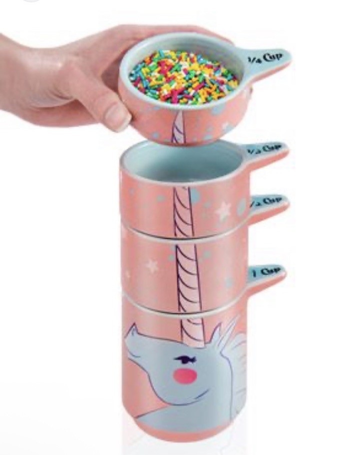 Whimsical Unicorn - Nesting Stacking Measuring Cup Stack - Pink - Blue